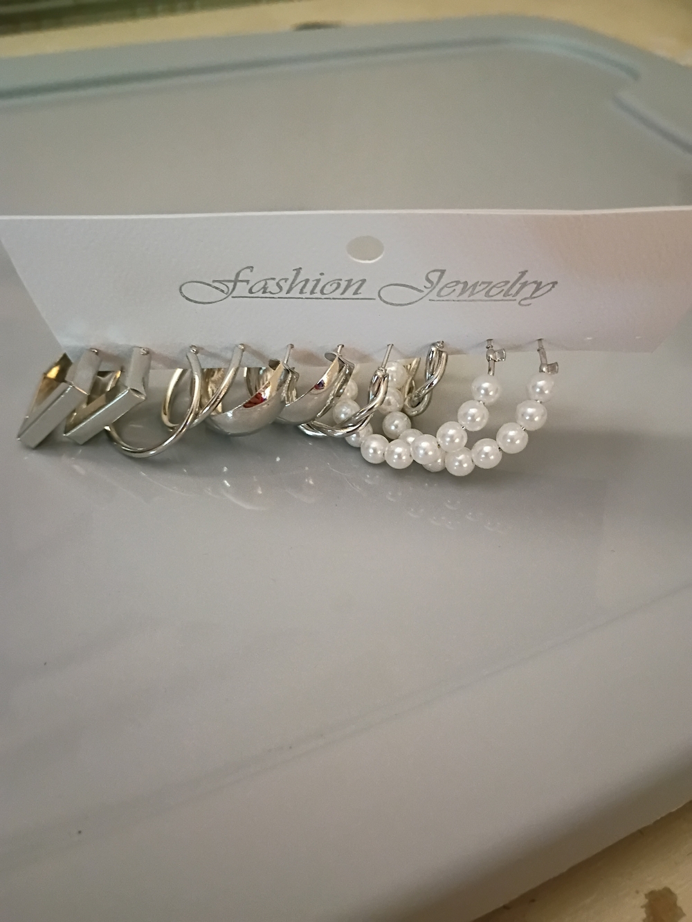 Fashion Jewelry Silver Hoop and Pearl Accent Earring Set